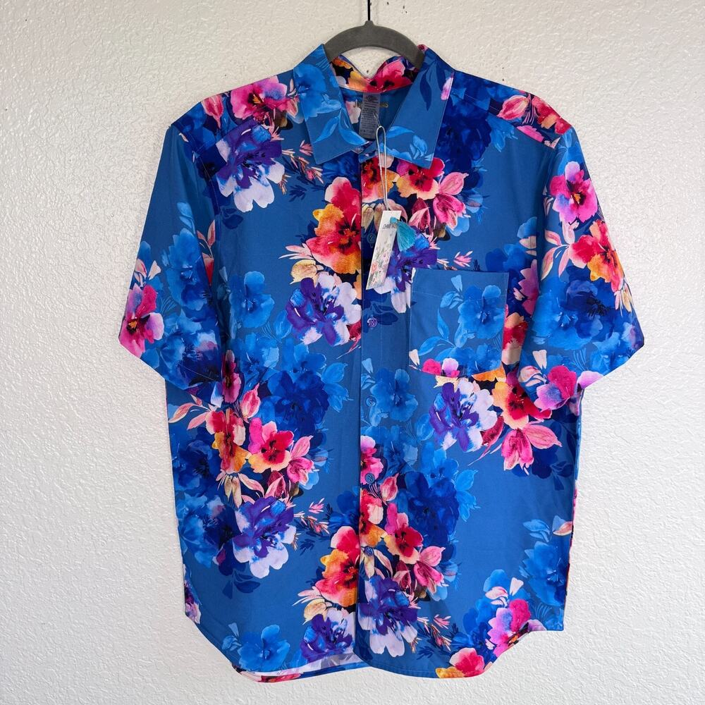 Johnny Was Swim Shirt Men Small Summer Days Cover Up Floral Resort Beach Cruise